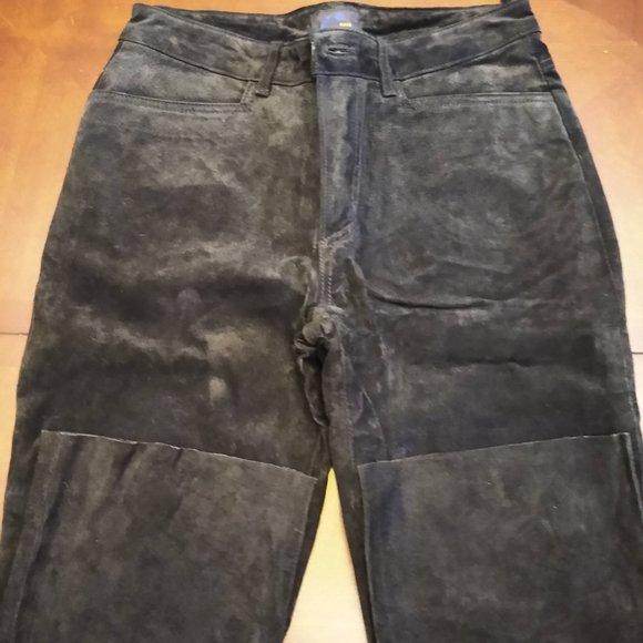 Genuine Suede Jeans, Black Leather Pant, Vintage (90s) JouJou Skins, Size 9/10 - Picture 6 of 12